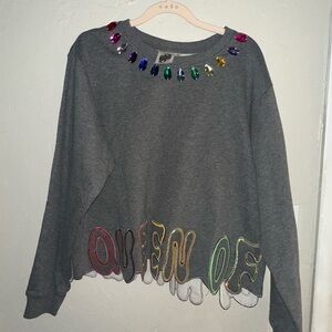 QUEEN OF SPARKLES Gray Sweater with Gems